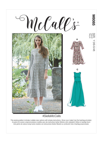 M8085 McCalls 8085 Women's Knit Dresses, Uncut Sewing Pattern, sizes XS, S, M, L, XL, XXL