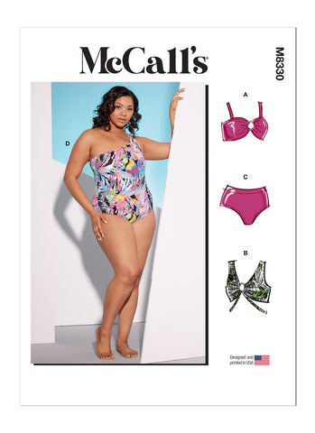 M8330 McCalls 8330 One-piece Swimsuit, High Waist Bikini, Uncut Sewing Pattern, sizes 20W 22W 24W 26W 28W